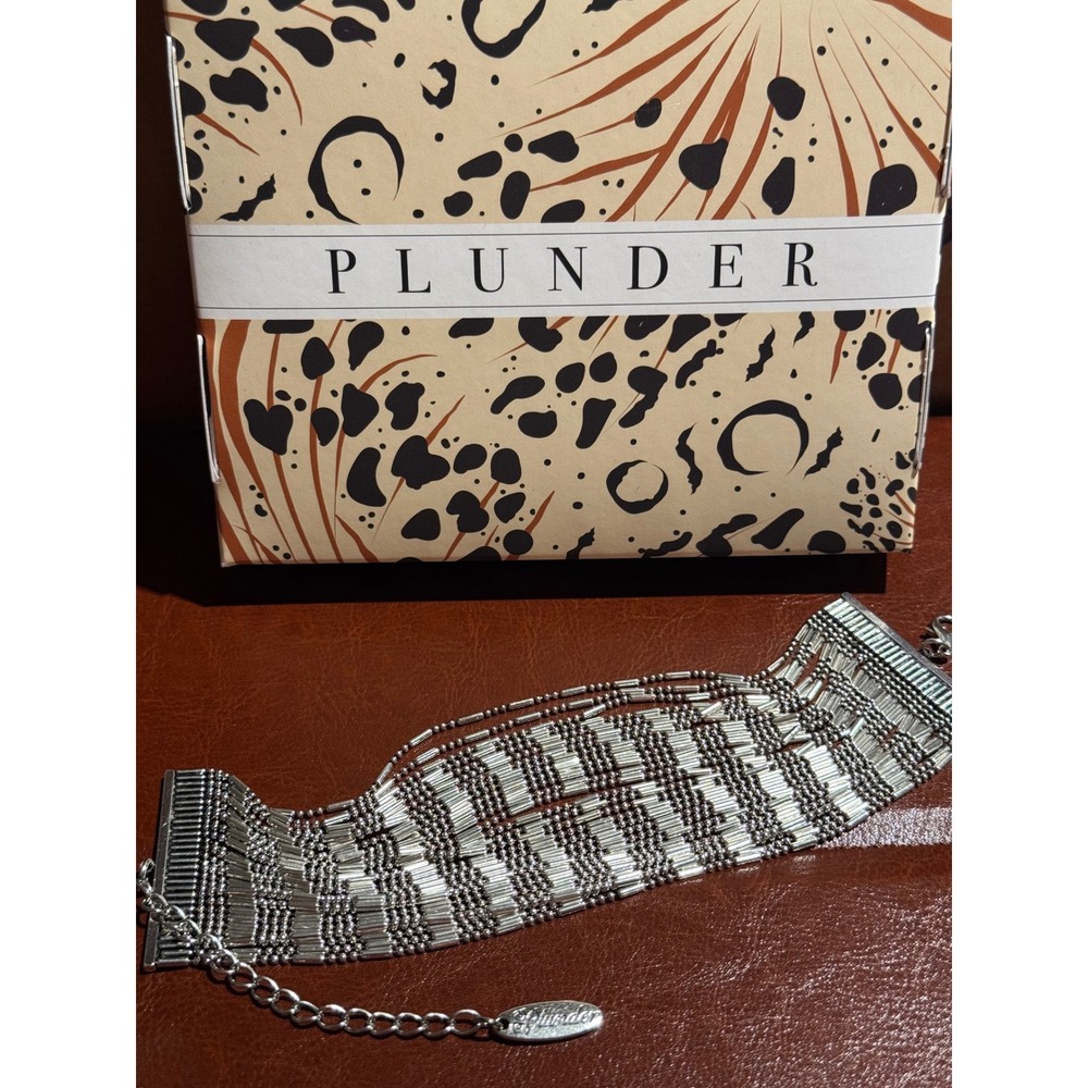Plunder Design Silver Tone Multi Strand Bead Wide Cuff Bracelet Adjustable